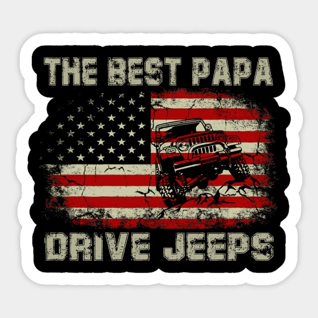 The Best Papa Drive Jeeps American Flag Jeep Sticker by Jane Sky